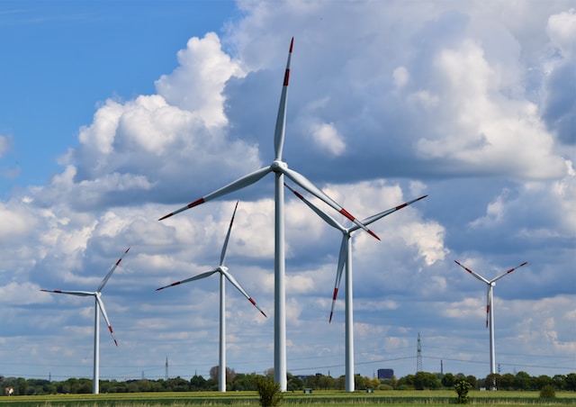 Wind turbines and solar panels powering a sustainable future